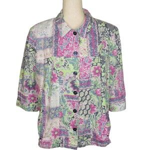 Allison Daley Floral Patchwork Embroidered Cotton Eyelet Shirt Shacket Sz Large
